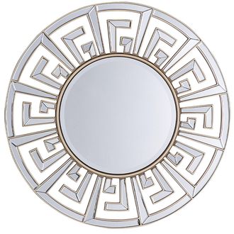 Beliani Espejo Colgante De Pared Dorado 70 Cm Marco Decorativo Redondo Acabado Brillante De Inspiraci&oacute;n Tribal Geom&eacute;trica Flers