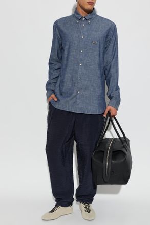 Emporio Armani Shirt With Embroidered Logo, Mens, Blue