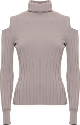 D.exterior Beige Cut-Out Ribbed Viscose Turtleneck Sweater