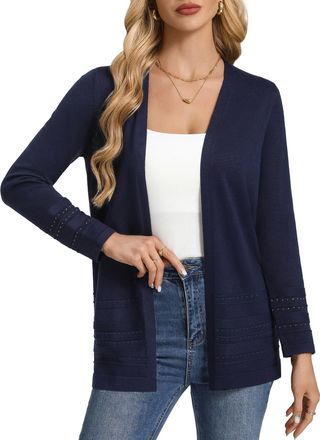Grace Karin Womens Lightweight Long Sleeve Cardigans Casual Open Front Business Office Long Cardigan Bolero Navy Blue XL