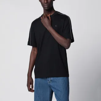 Burberry T-shirt in cotone con profili Check nera
