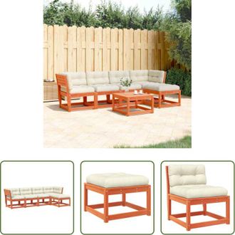 vidaXL Divano esterno - Set Divani Giardino 5pz con Cuscini Marrone Cera Massello Pino
