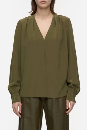 Closed V-Neck Blouse In Clover Green
