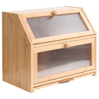 Beliani Panera Decorativa De Bamb&uacute; De Dos Niveles Con Panel Acanalado Tabla De Cortar 42 X 25 X 35 Cm Marr&oacute;n Claro Croquant