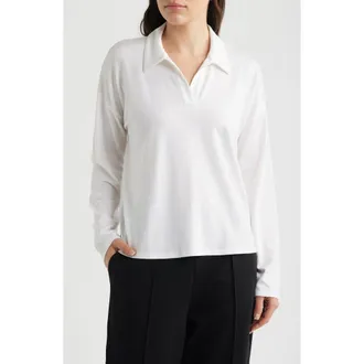Eileen Fisher Boxy Henley Jersey Top in White at Nordstrom, Size Xx-Small
