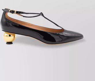 Ferragamo round toe t-bar strap gold heel