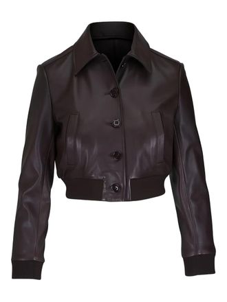 Dorothee Schumacher collared cropped jacket - women - Lambskin - L - Brown