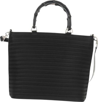 Gucci Vintage Bamboo Handle Bag Nylon Black Nylon Handbag (Pre-Owned)