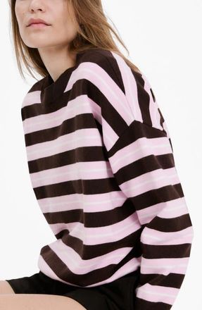 Mango Mixed Stripe Crewneck Sweater in Chocolate at Nordstrom, Size X-Large