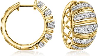 Ross-Simons Diamond Striped Hoop Earrings in 18kt Yellow Gold