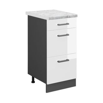 Vicco Mueble Bajo De Cocina R-line, Blanco Alto Brillo, 40 Cm Et M&aacute;rmol