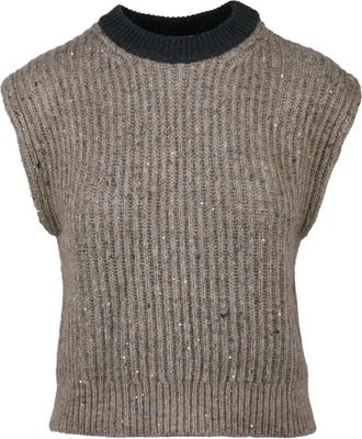 Brunello Cucinelli Gebreide Vest - Dames - Bodywarmers - Beige - S - Katoen - Jassen