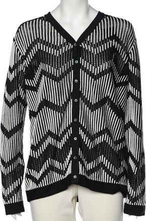 M Missoni Monochrome Patterned Perforated Knit Button Front Cardigan