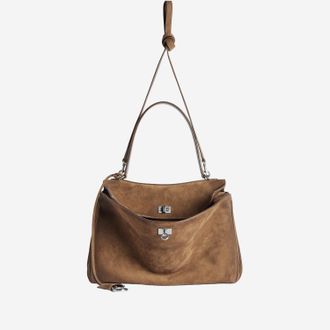 Balenciaga Womens Shoulder Bag Medium Suede Light Brown Domesticated Calf Leather