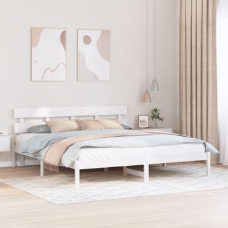 Berkfield Home Bed Frame with Headboard White 200x200 cm Solid Wood Pine