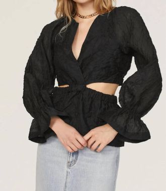 Something Navy Organza Long Sleeve Wrap Cutouts Top In Black