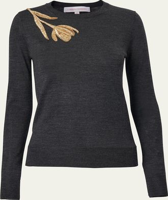 Carolina Herrera Tulip Embellished Wool-Silk Sweater