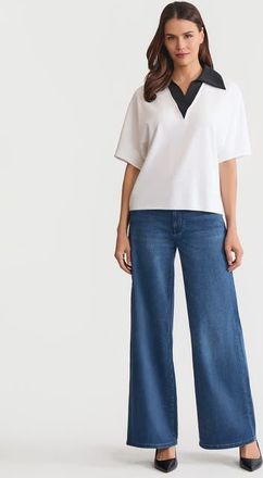 Misook Mixed Media Soft Knit Shirt in White at Nordstrom, Size Xx-Large