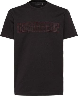 Dsquared2 T-Shirts, male, Black, Size: 2XL Crystal Embellished Crew Neck T-shirt