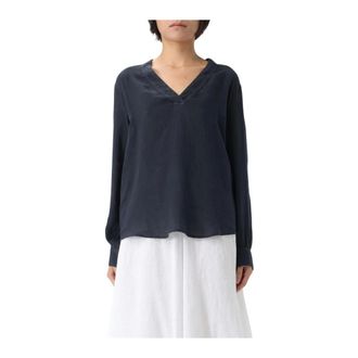 120% Lino Dames, Blouses & Shirts, Blauw, Maat: M