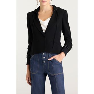 Cinq &agrave; Sept Khloe Sequin Trim Hooded Blazer in Black/Black at Nordstrom Rack, Size 6