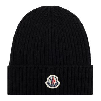 Moncler Logo Patch Wollen Muts - unisex - Accessoires - Zwart - Maat: M Wol