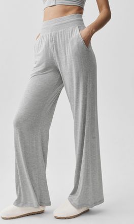 Alo | Semi-Sheer Delicate Lounge Flare Pants (Long) in Athletic Heather Grey, Size: Medium