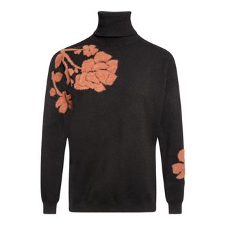 Fracomina Jacquard Gebreide Trui met Bloemenprint - Dames - Coltruien - Zwart - M - Truien & Vesten