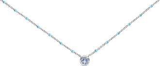 House of Brilliance Sterling Silver Bezel Set Light Blue Aquamarine and Enamel Bead Chain Necklace