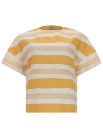 Herno Mustard Striped Shoulder Buttons Top