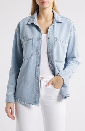 Beach Lunch Lounge Tania Washed Cotton Blend French Terry Button-Up Shirt in Denim Blue Wash at Nordstrom, Size Small