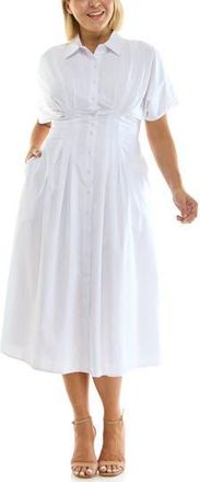Nicole Miller Pintuck Waist Midi Shirtdress in Brilliant White at Nordstrom Rack, Size 16