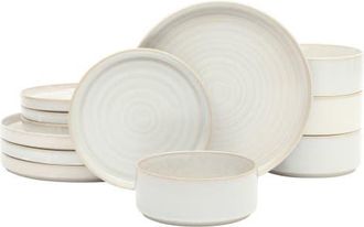 Gibson Home Echo Bay 12-Piece Reactive Glaze Porcelain Dinnerware Set in Linen at Nordstrom