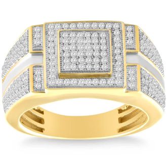 Pompeii3 Mens 1/4 CT. T. W. Diamond Micro Cluster Square Stepped Ring in 10K Yellow Gold