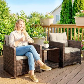 OUTSUNNY Rattan Garden Furniture Bistro Set with Cushion in Dark Brown