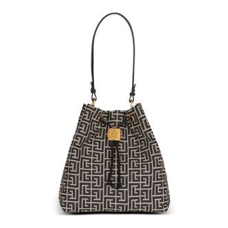 Balmain Bucket Bags, female, Black, Size: ONE SIZE Pulse monogram jacquard backpack