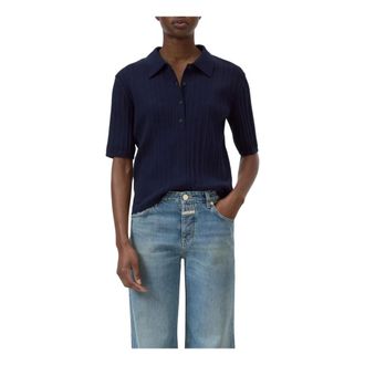 Closed Cotton Cashmere and Wool Polo Shirt - female - Closed - Polo Shirts - Blue - 2XS - Tops