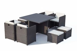Concept Usine Sal&oacute;n de jard&iacute;n encastrable 8 pl resina trenzada y alu gris/blanco