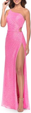 La Femme One Shoulder Sequin Dress with Circle Cut Out in Neon in Neon Pink at Nordstrom, Size 10