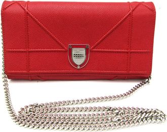 Dior Red Color Leather Chain/Shoulder Wallet (Pre-Owned)