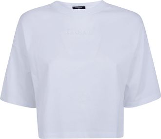 Balmain Small Balmain Paris Emb Cropped T-Shirt