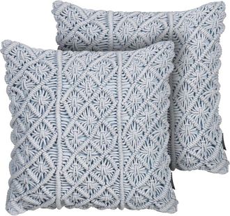 Beliani Beliani - Set of 2 Modern Cotton Scatter Cushions Knitted Boho Stitch 45x40 cm Blue Goreme