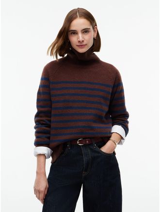 Tommy Hilfiger Womens Striped Turtleneck Sweater - Brown/Navy Stripe - XXL