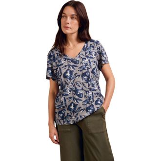 Celtic & Co. Relaxed V-Neck Linen Blend T-Shirt in Mid Blue Leaf at Nordstrom, Size 12