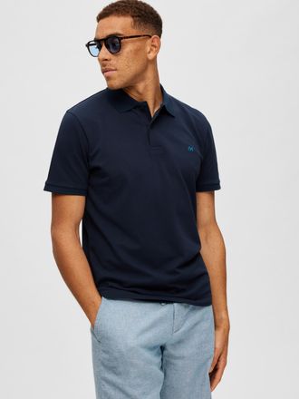 Selected Poloshirt SELECTED SLHDANTE SS POLO NOOS, Herren, Gr. S, blau (navy blazer), Single Jersey, Obermaterial: 100% Baumwolle, regular fit, Shirts Poloshir