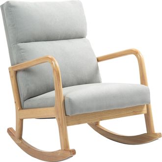 OEM Mecedora Tapizada En Lino Silla Mecedora Con Patas De Madera De Caucho Y Reposabrazos Carga 150 Kg Gris