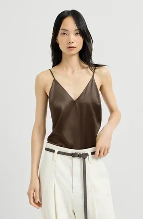 Brunello Cucinelli Stretch silk satin camisole in Brown at Nordstrom, Size Xxx-Large