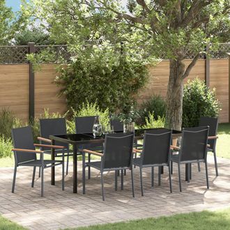 Berkfield Home 9 Piece Garden Dining Set Black Textilene & Steel