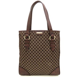 Celine Macadam Dark Brown Canvas Leather Tote Bag (Pre-Owned)