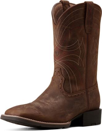 Ariat Mens Sport Wide Square Toe Western Boots in Distressed Brown Leather, D Medium Width, Size 10.5, by Ariat